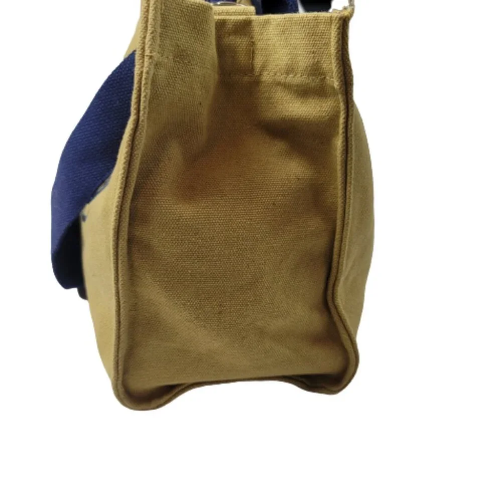 Listicle Canvas Crossbody Tote Bag Tan Adjustable Strap